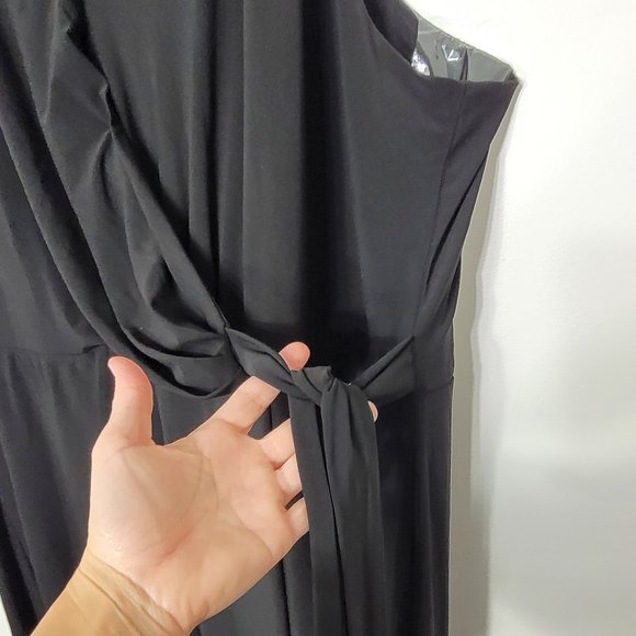 💕 Black Sleeveless Peek a Boo Neck Waist Tie Maxi Dress Plus Size 26/28W - Picture 6 of 11